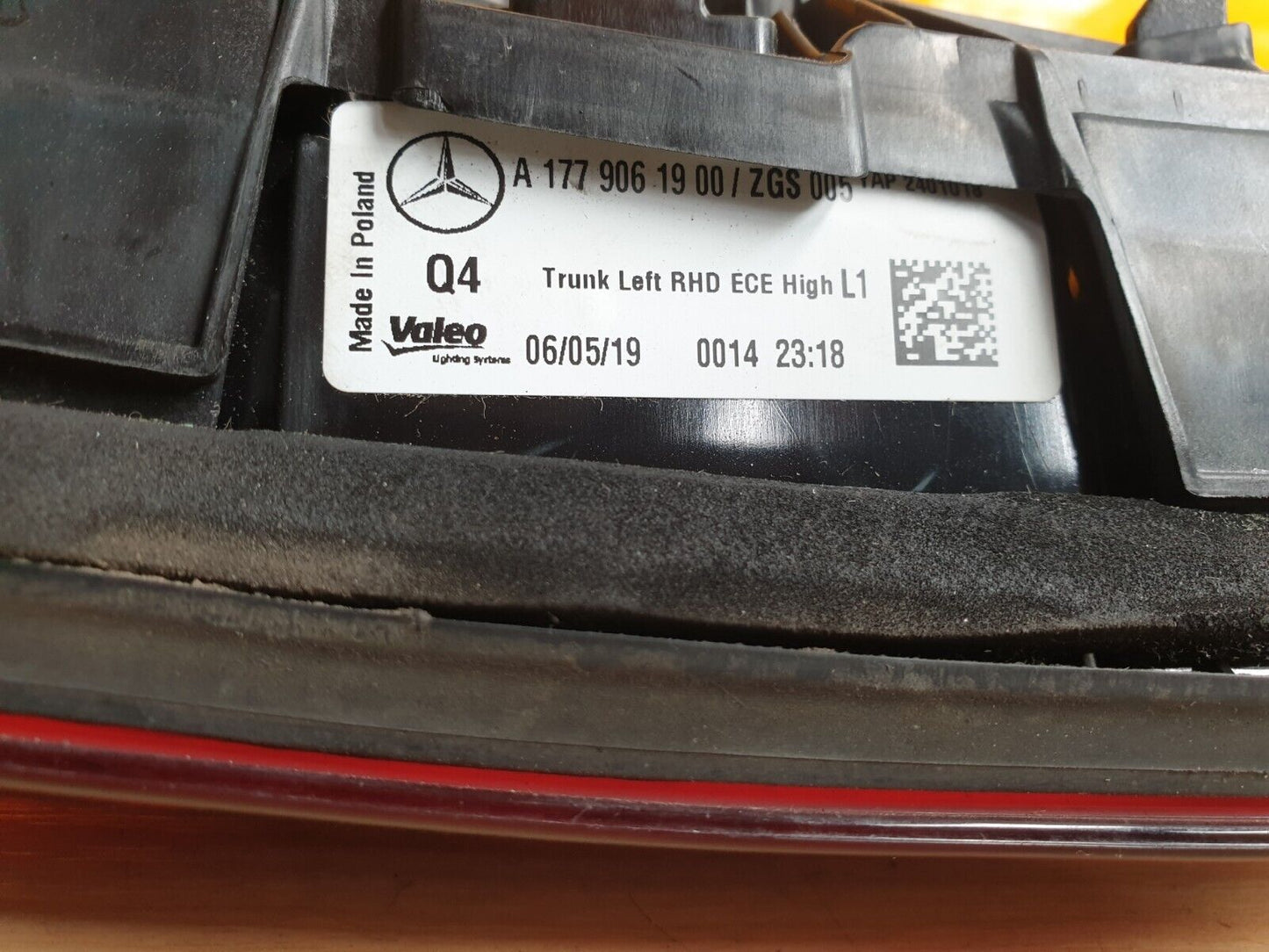2019 MERCEDES A CLASS W177 REAR LEFT INNER TAIL LIGHT A1779061900 damaged X00