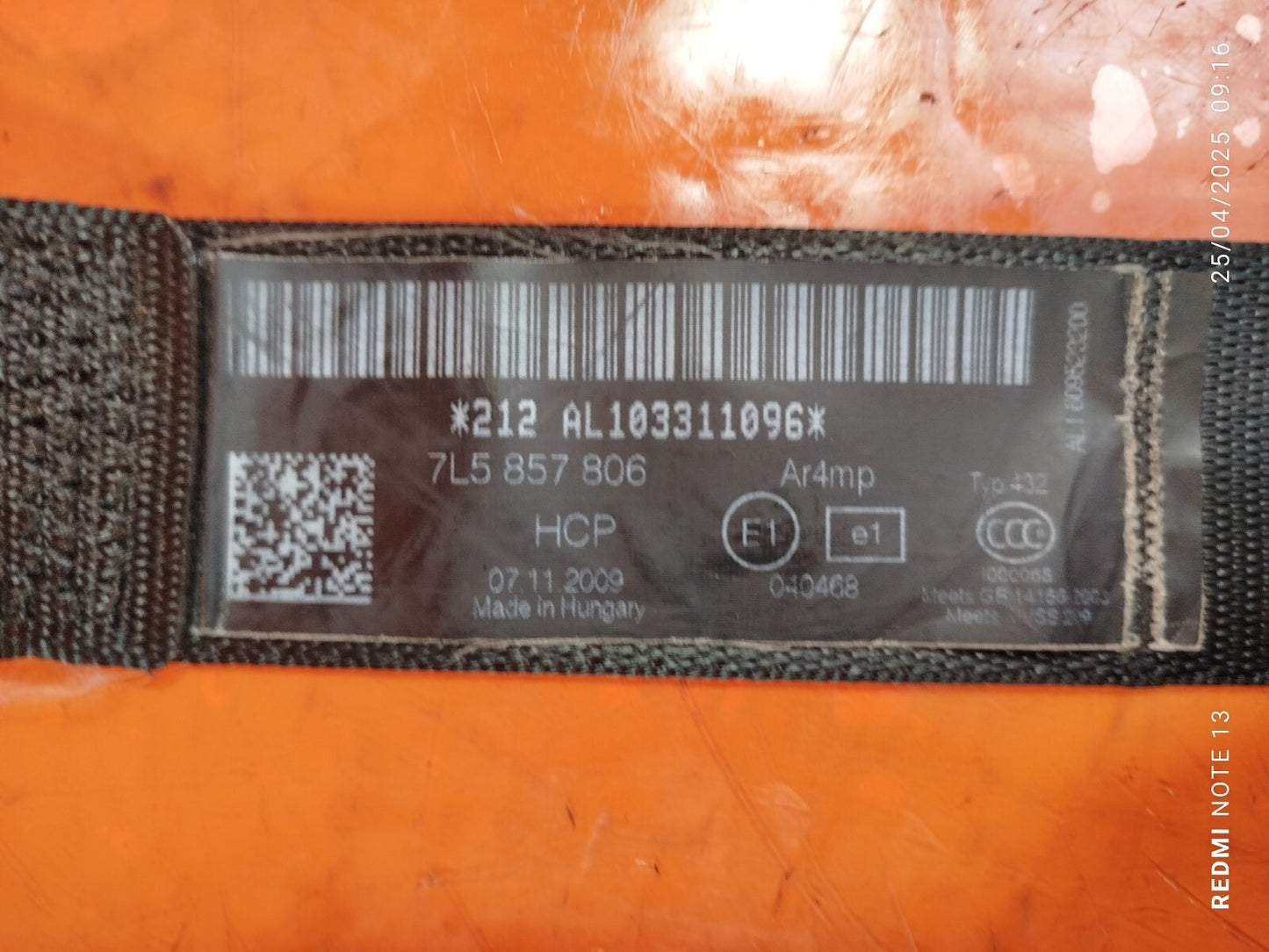 ✅PORSCHE CAYENNE V6 3.6 PETROL 2010 REAR RIGHT SEAT BELT 7L5857806 Warranty A268
