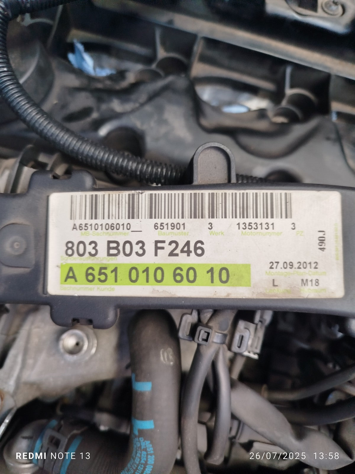 ✅MERCEDES B180 W246 1.8 DIESEL 2012 651.901 COMPLETE ENGINE A6510106010 Warranty
