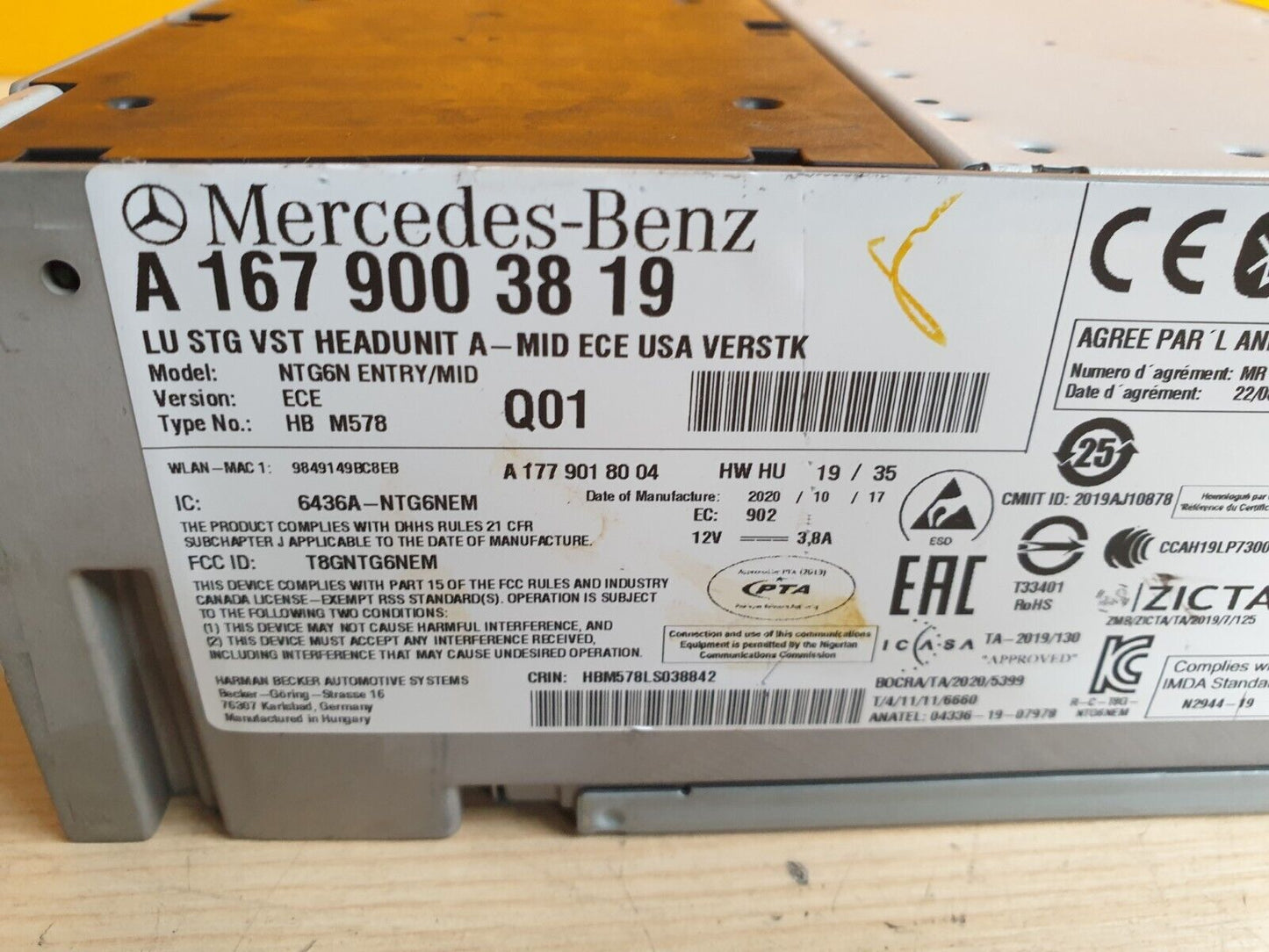 2021 MERCEDES A200 W177 1.3 PETROL Radio Head Control Unit A1679003819 A067