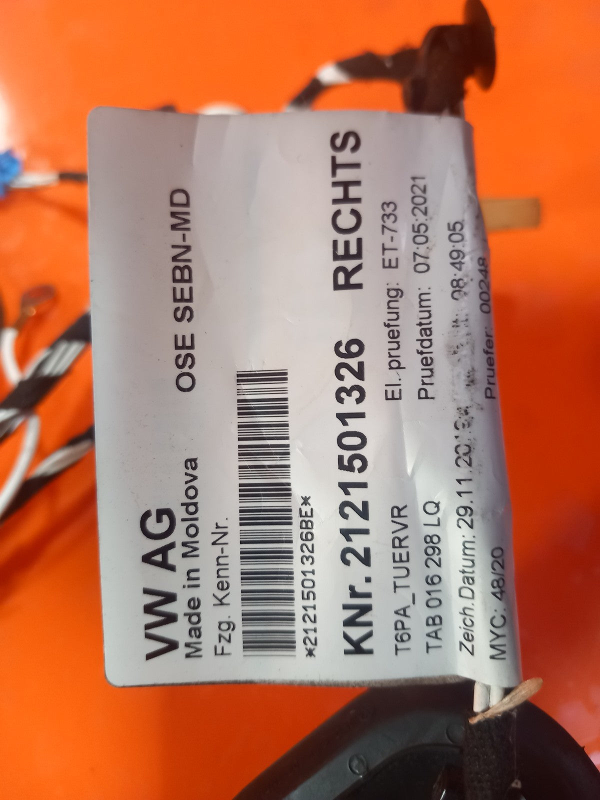 2021 VW Transporter T30 Front Right Door Wiring Loom 7LB970000C Warranty A412 - Image 6