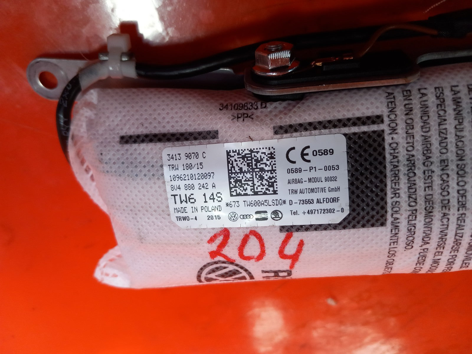 Audi A3 E-Tron 2015 Driver Side Front Seat ABag 8V4880242A Warranty A204 - Image 12
