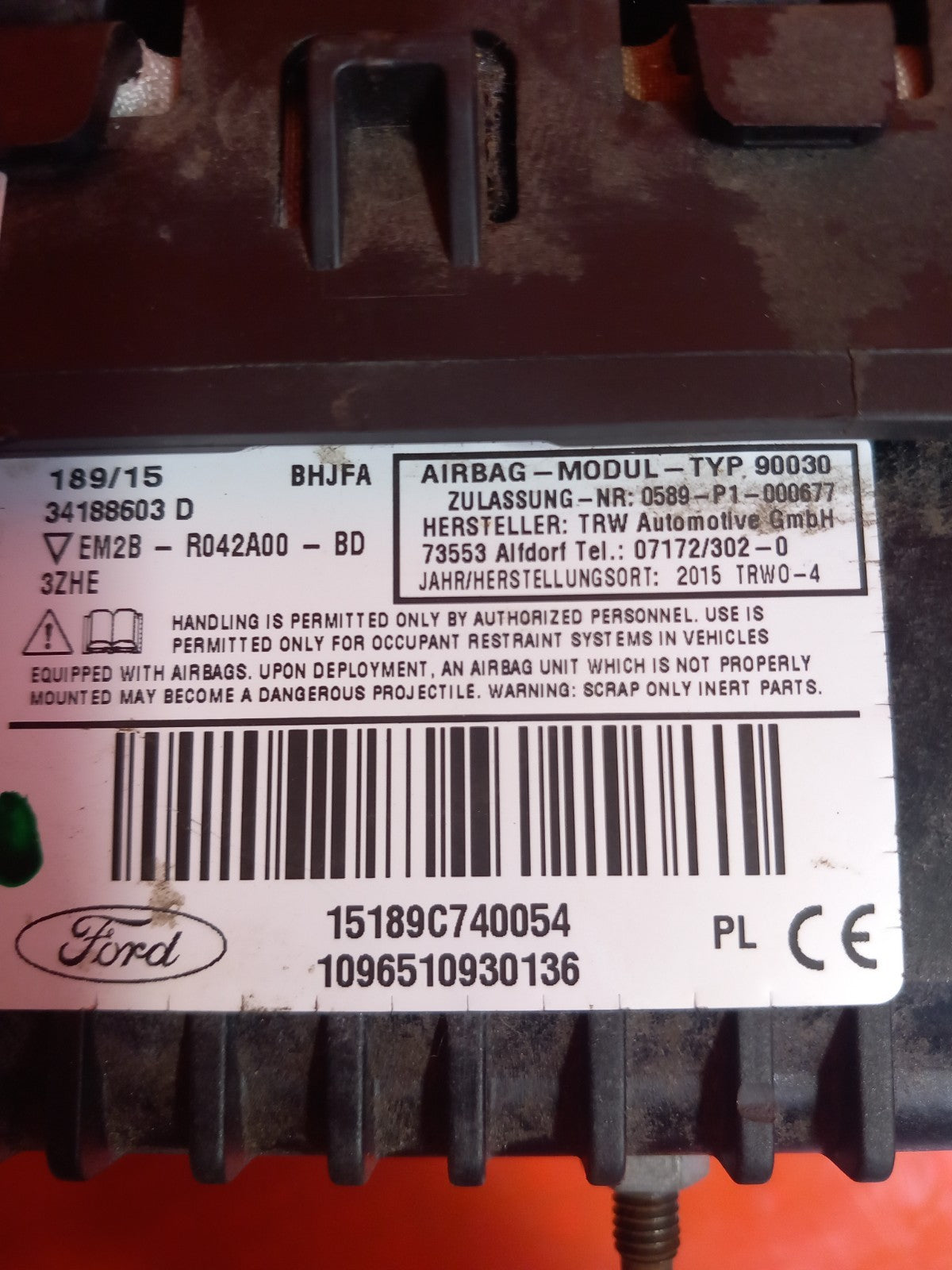 2019 Ford Galaxy MK3 Zetec Knee Abag Right Driver Side EM2B-R042A00-BD A345 - Image 8