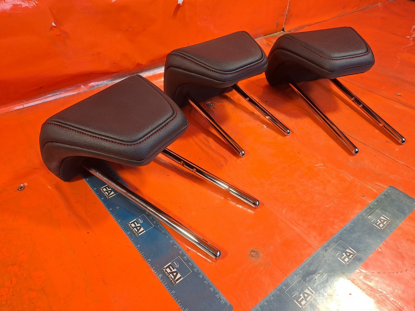 ✅Ford Focus St-Line 2.0 Diesel 2019 Rear Leather Headrests Set Red Stitch A354 - Image 3