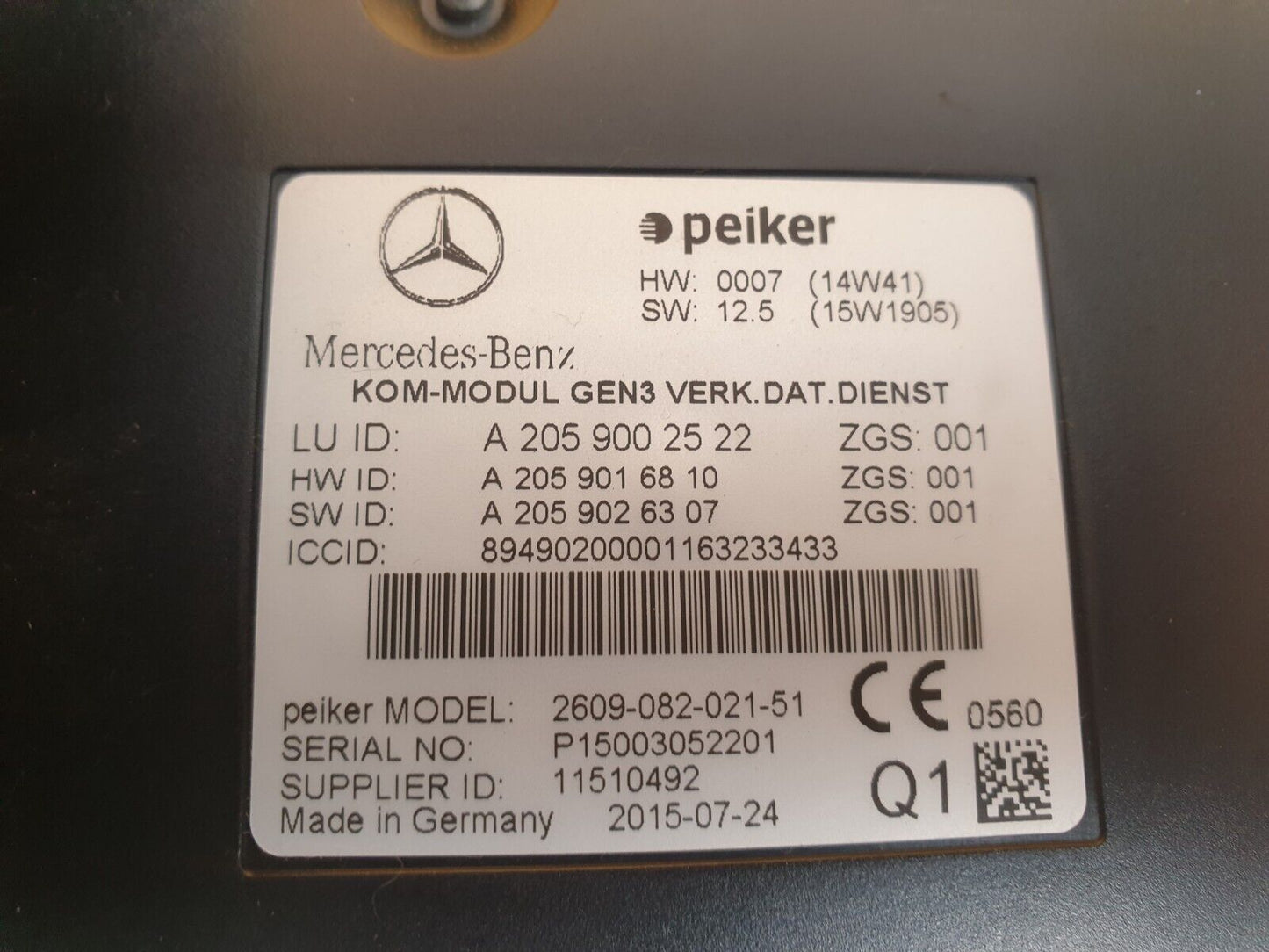 2015 MERCEDES C200 W205 2.0 PETROL COMMUNICATION CONTROL MODULE A2059002522 A048
