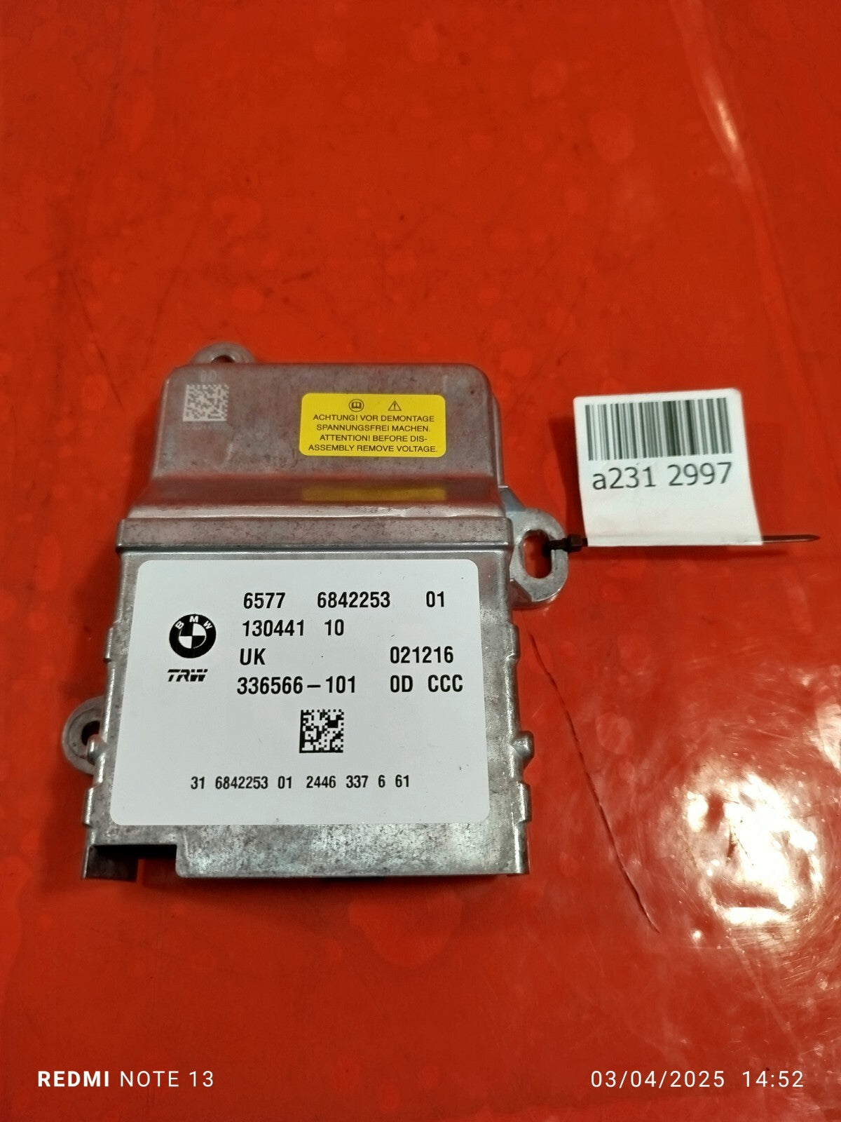 ✅BMW F45 216D 1.5 DIESEL 2017 ARBAG CONTROL MODULE ECU 6818812 Warranty A231 - Image 1