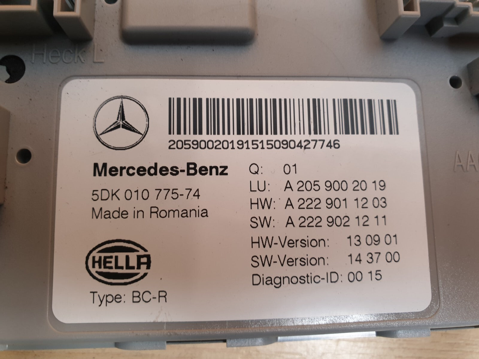 2015 MERCEDES C200 W205 2.0 PETROL SAM CONTROL MODULE A2059002019 A048 - Image 6