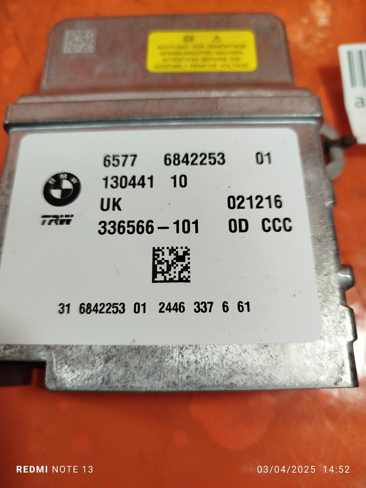 ✅BMW F45 216D 1.5 DIESEL 2017 ARBAG CONTROL MODULE ECU 6818812 Warranty A231 - Image 6