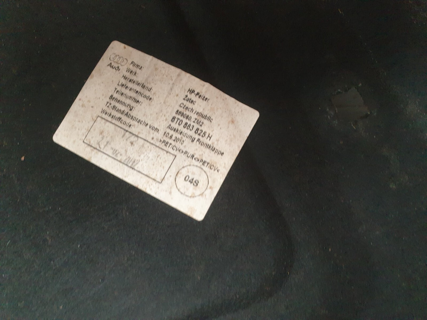 AUDI A5 CABRIO S LINE 2.0 DIESEL 2012 BONNET INSULATION SOUND PROOFING LINING
