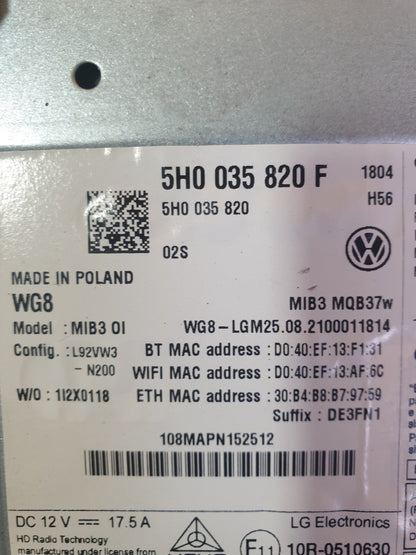 ✅VW GOLF MK8 1.5 PETROL 2022 SAT NAV MULTIMEDIA HEAD UNIT 5H0035820F Warranty